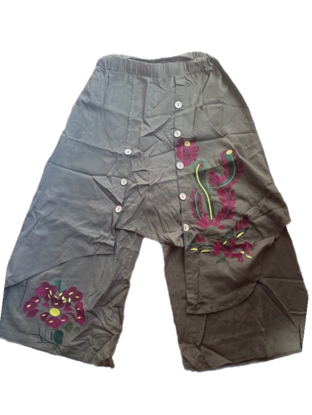 Mizhe vintage  overlay button rare Olive Green Wide-Leg Crop Pants